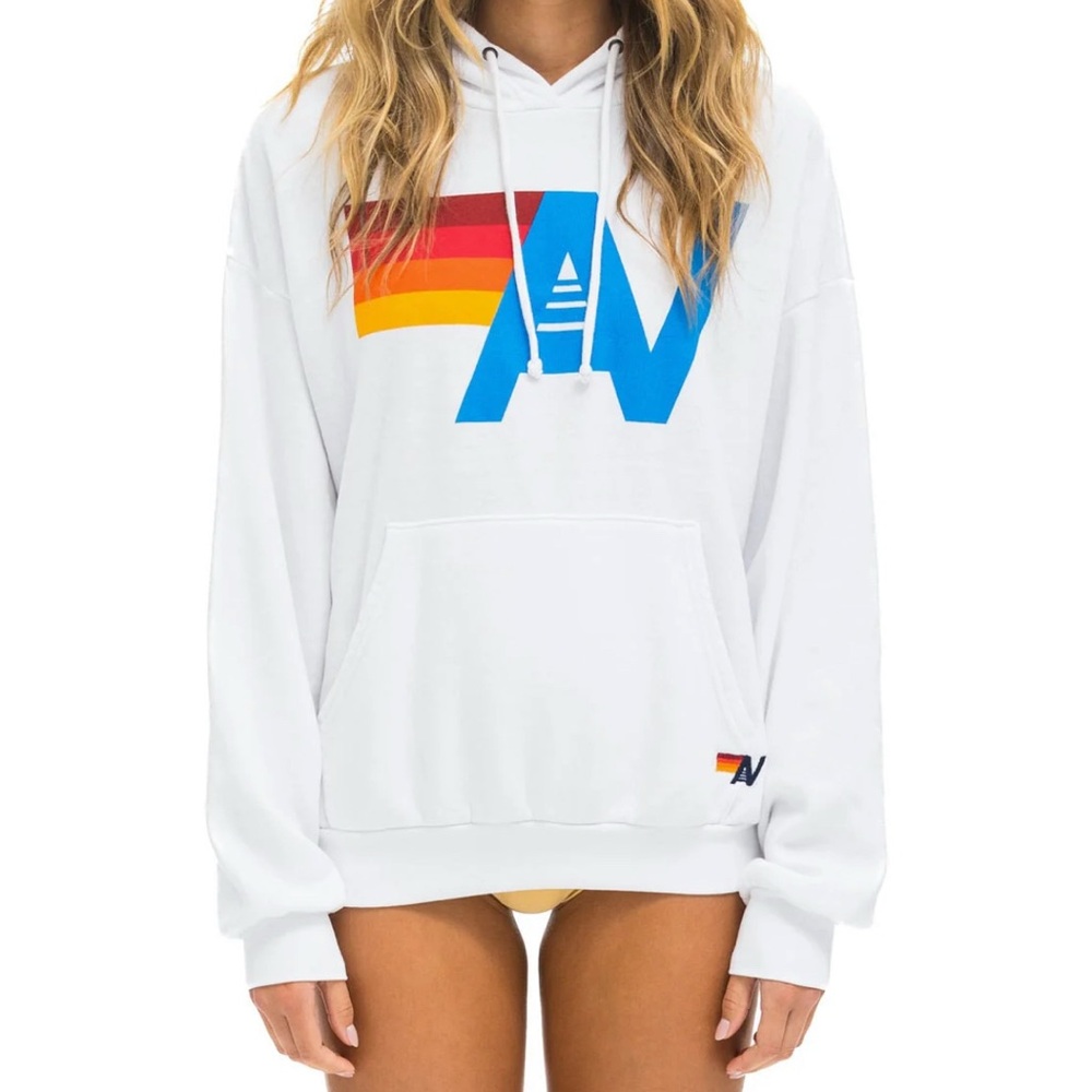 Aviator Nation White Hoodie with Red and Blue Logo